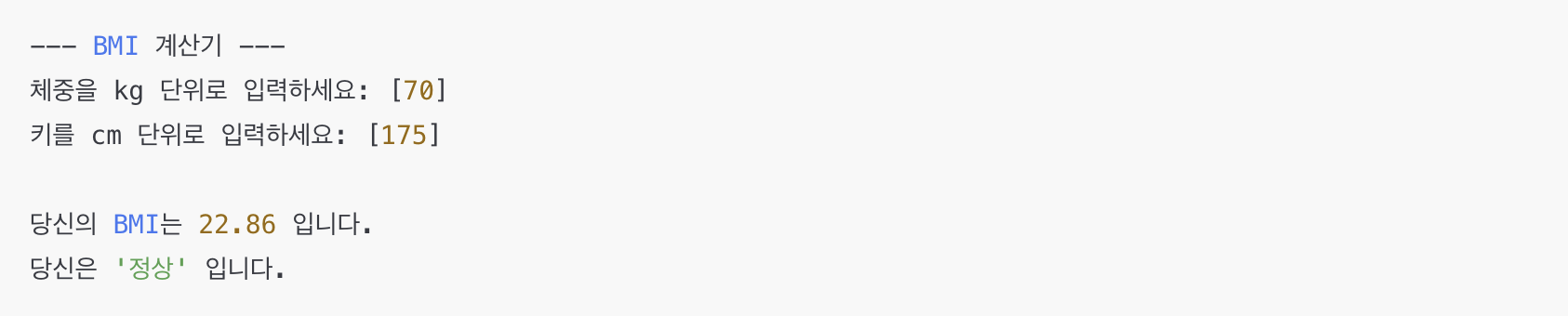 매개변수와 리턴값을 활용한 BMI 계산기 예시
