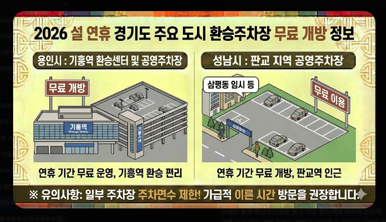 [귀성길] 주요 거점 무료주차장(2026년, 설 연휴, 서울시)(+ 환승주차장)