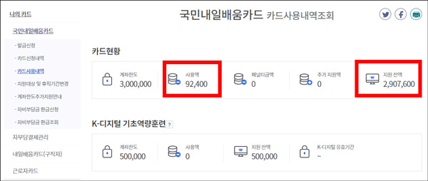 국민내일배움카드 사용금액