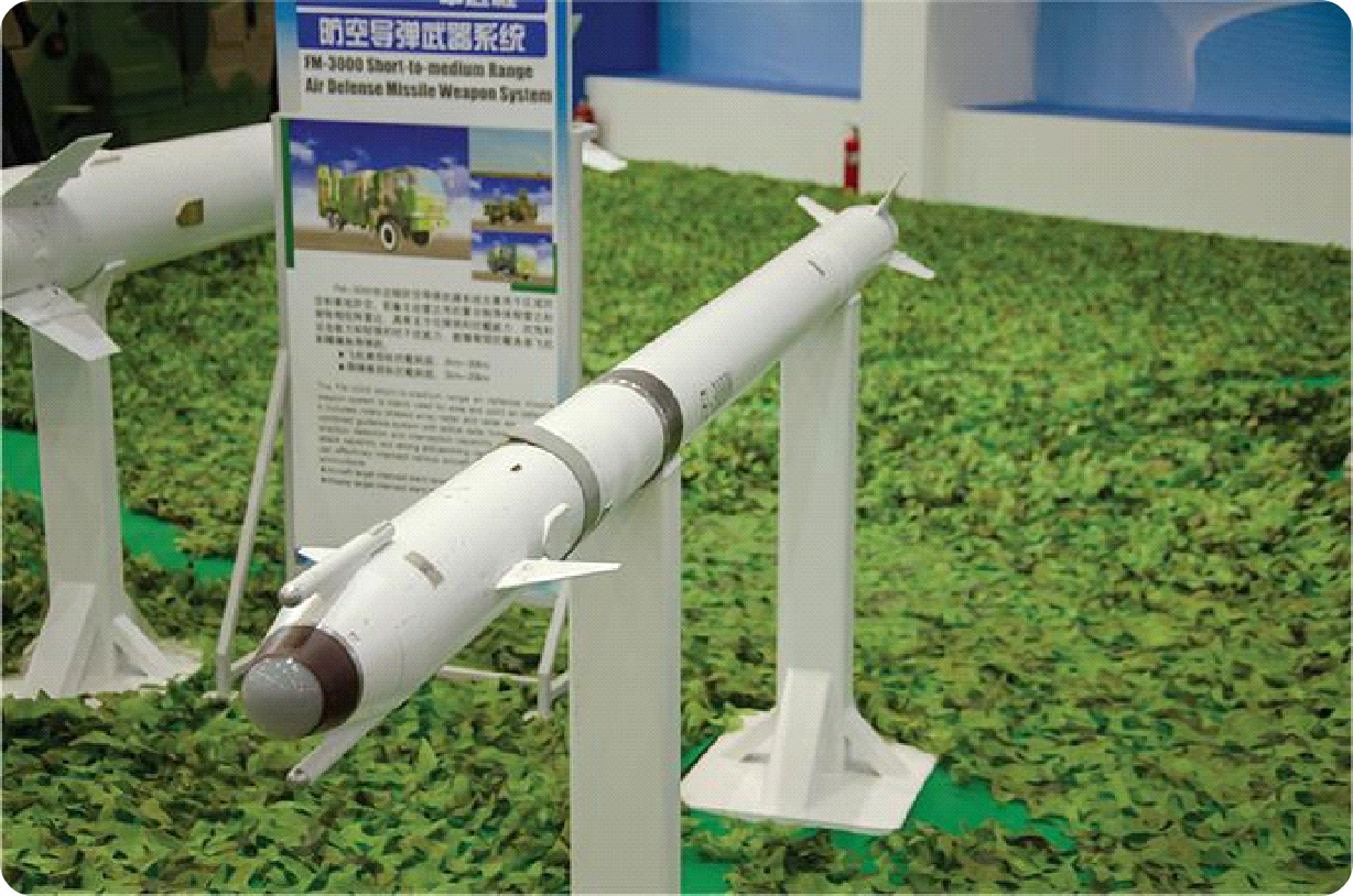 중국에서 개발한 FL-3000N 해상 지대공 미사일로서 이미징 IR 시켜 양쪽에 두 개의 밀리미터파 안테나가 있다