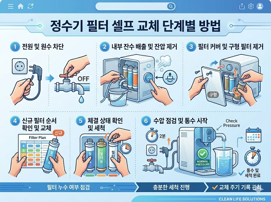 정수기 필터 셀프 교체 단계별 방법 이미지
