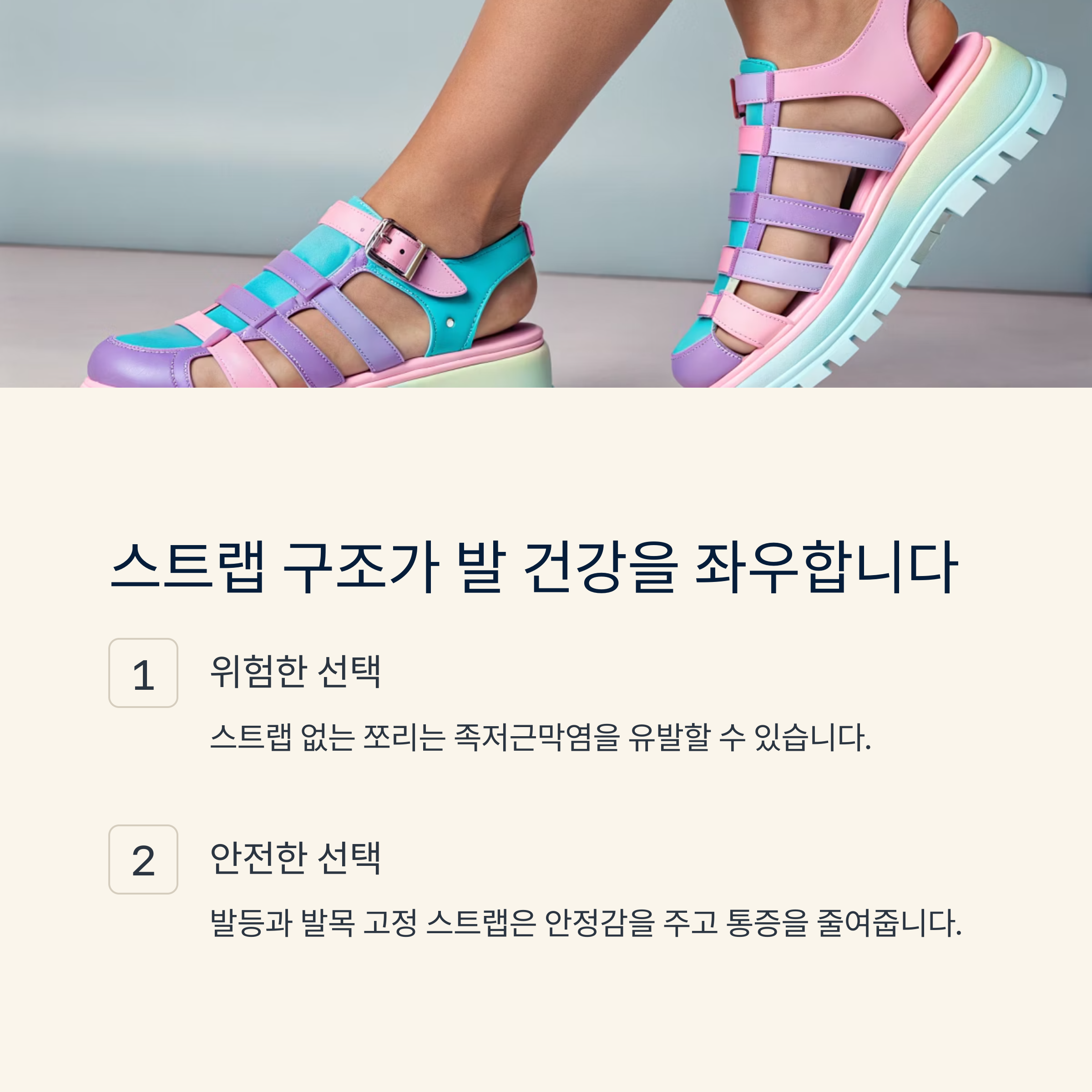 스트랩 구조가 발 건강을 좌우합니다