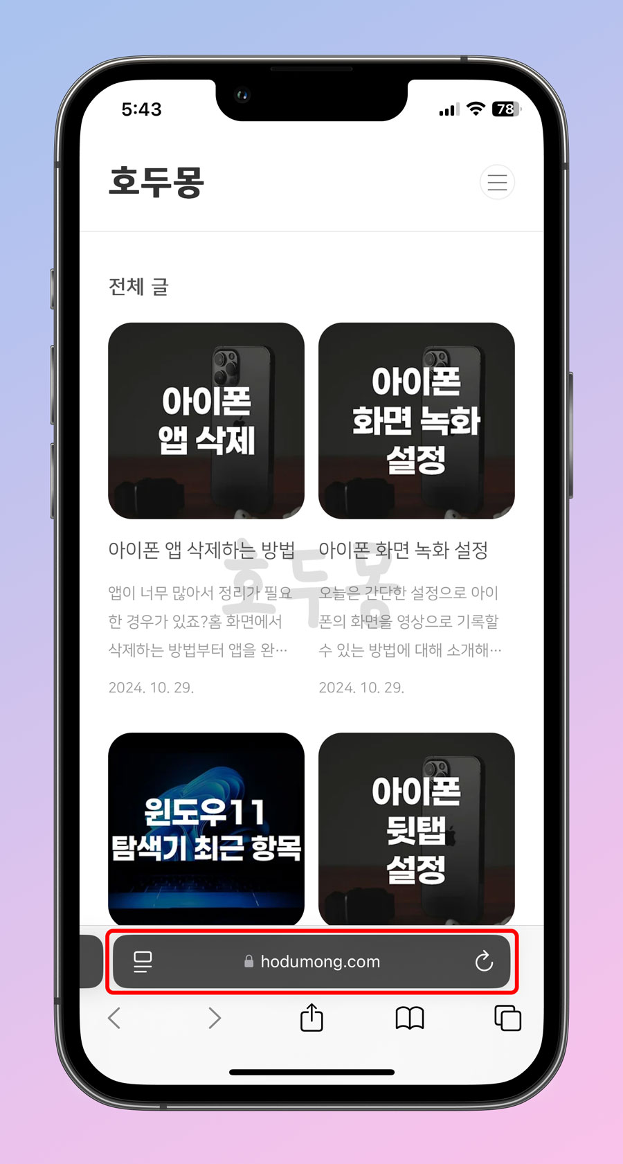 탭 막대 사파리 화면