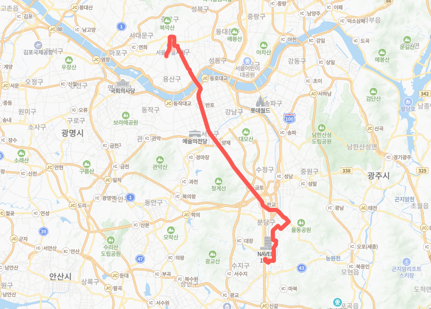 서울-성남-9000번-버스-노선-지도