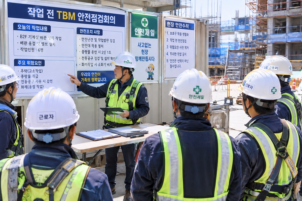 건설현장 작업 전 TBM 안전점검회의