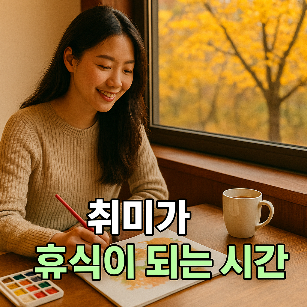 카페 창가에서 수채화를 그리며 휴식을 즐기는 여성