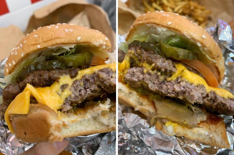 촉촉한 패티가 들어가있어 맛있는 햄버거 단면 모습