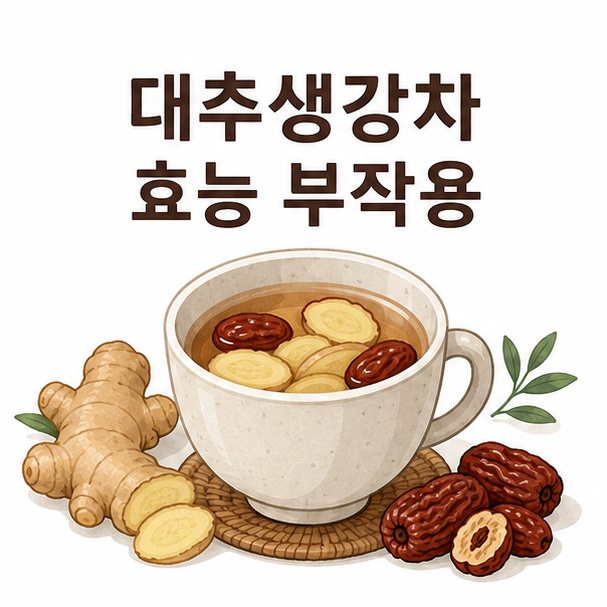 따뜻한 찻잔과 붉은 대추, 생강을 함께 배치해 대추생강차의 특징을 표현한 이미지