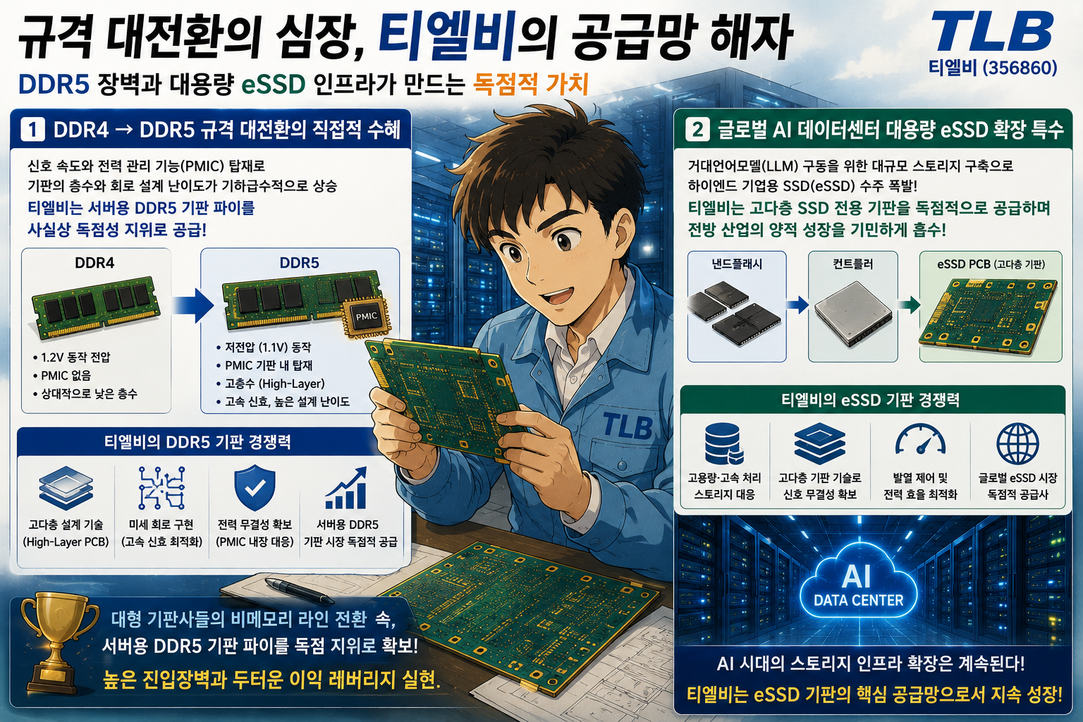 규격 대전환의 심장인 DDR5 장벽과 대용량 eSSD 인프라가 주는 공급망 해자