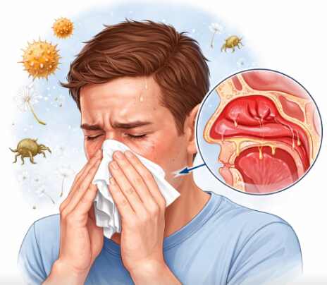 Allergic rhinitis symptoms (nose, sneezing, stuffy nose)