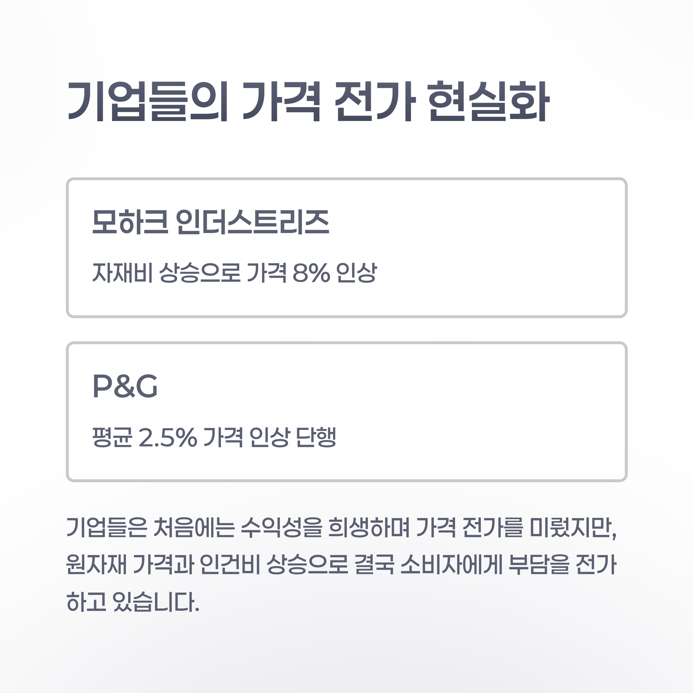 기업들의 가격 전가 현실화