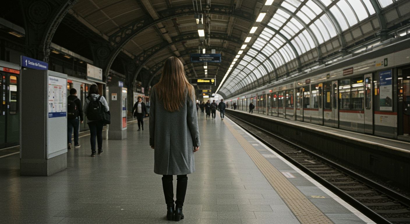 기차역에 서 있는 여자의 모습