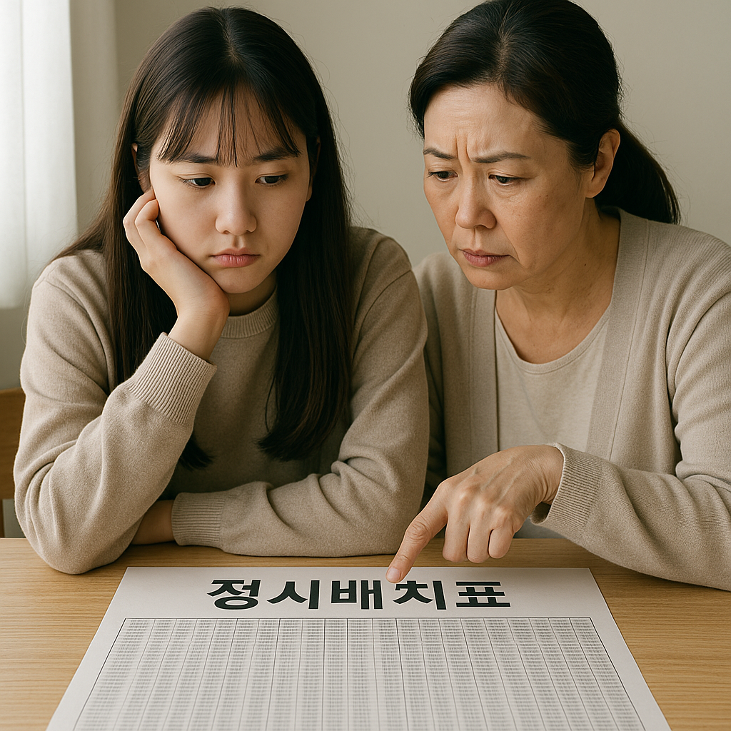 정시배치표를 보고 있는 모녀의 모습