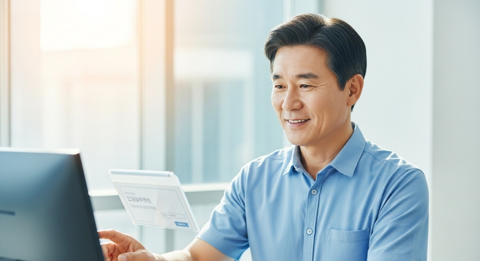 인증서 발급 화면을 보는 중년 남성