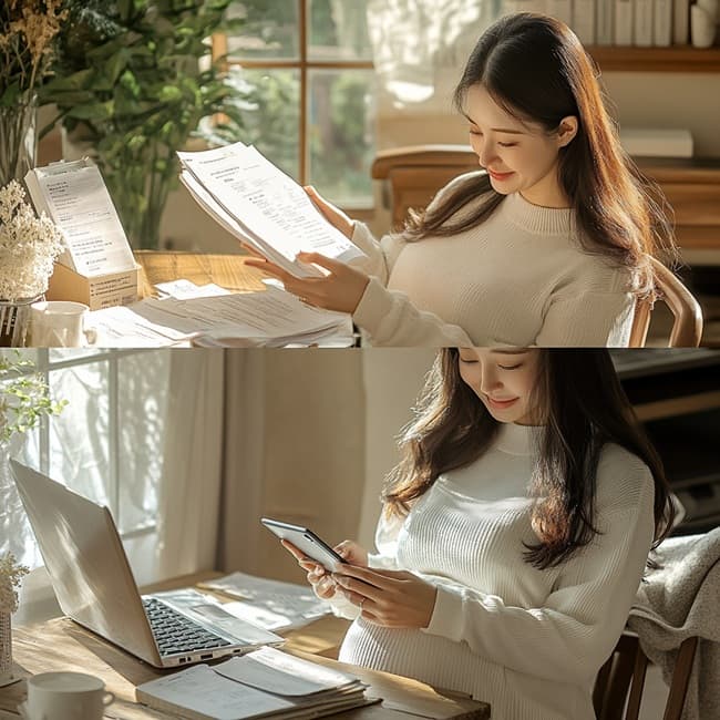 육아지원 서류를 검토 중인 부부