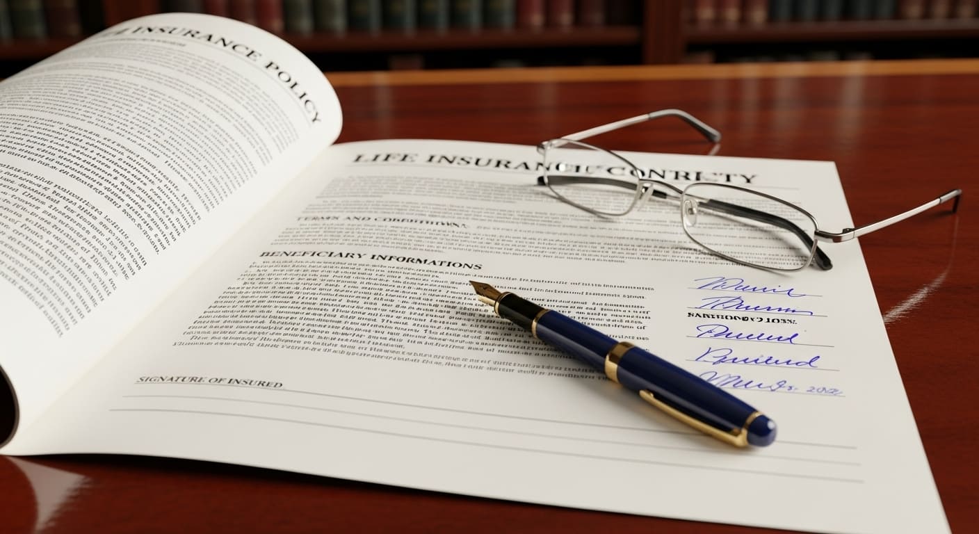 생명보험 계약 관련 서류 장면