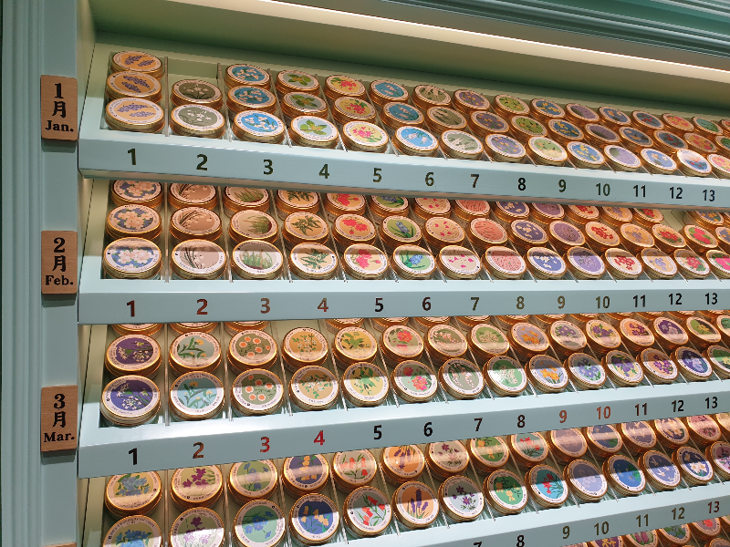 월과 일이 표시된 핸드 크림 코너. 자기 생일에 맞춰 고를 수 있다.