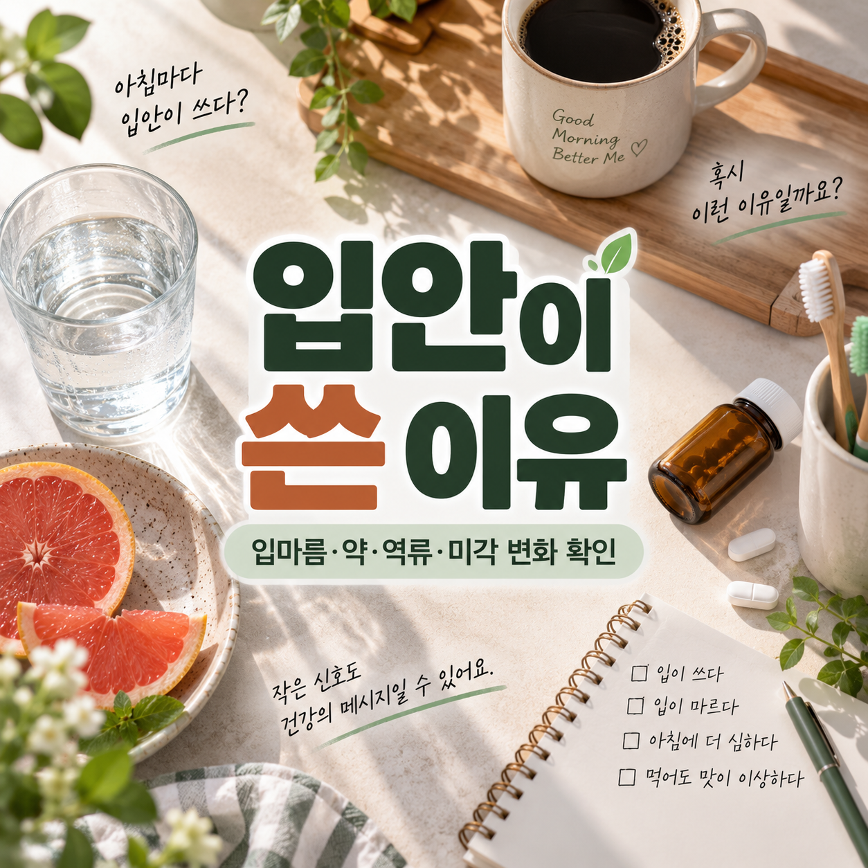 입안이 쓴 이유와 아침 쓴맛 입마름 약 복용 미각 이상 원인