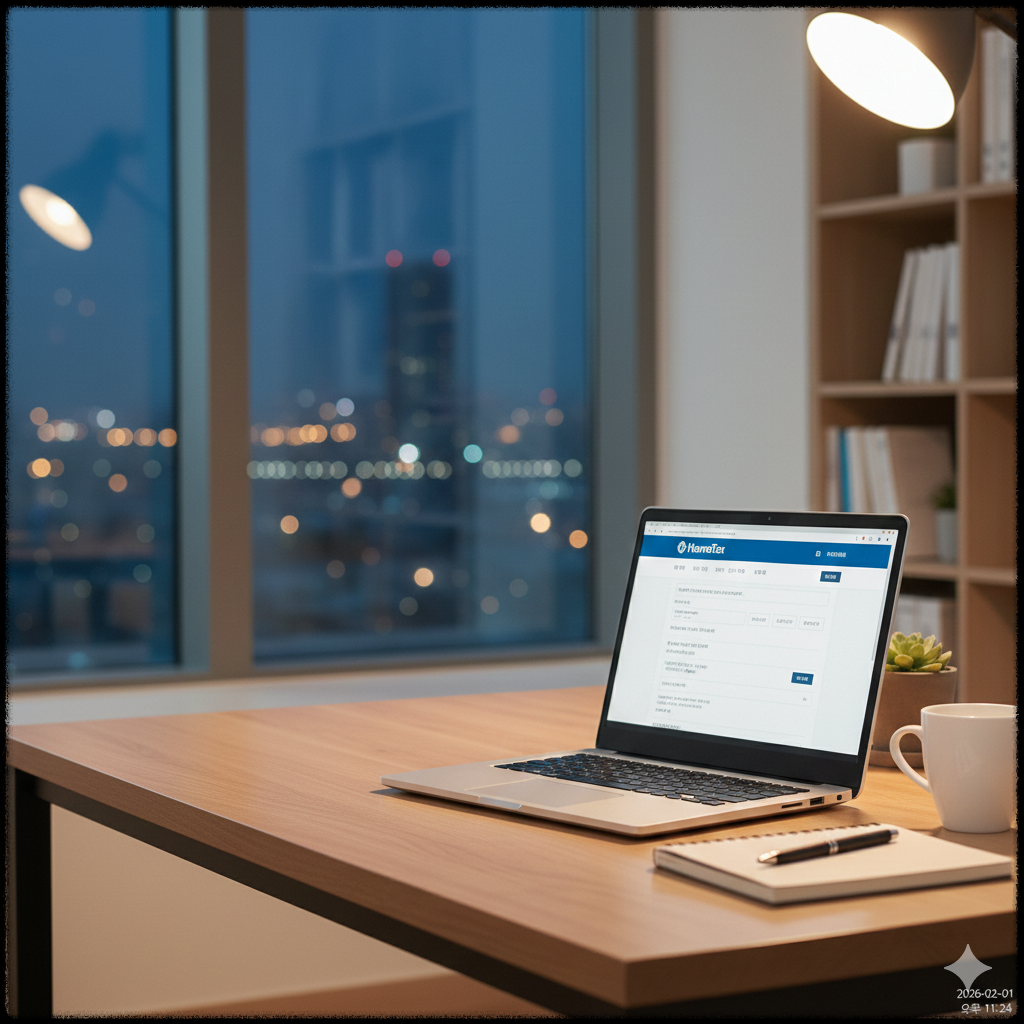 홈텍스에서 소득금액증명원을 조회하고 발급하는 모습