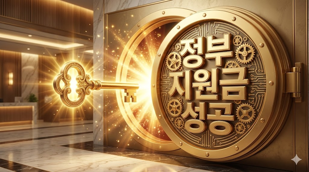 정부 지원금 성공 수령을 상징하는 황금 열쇠 이미지