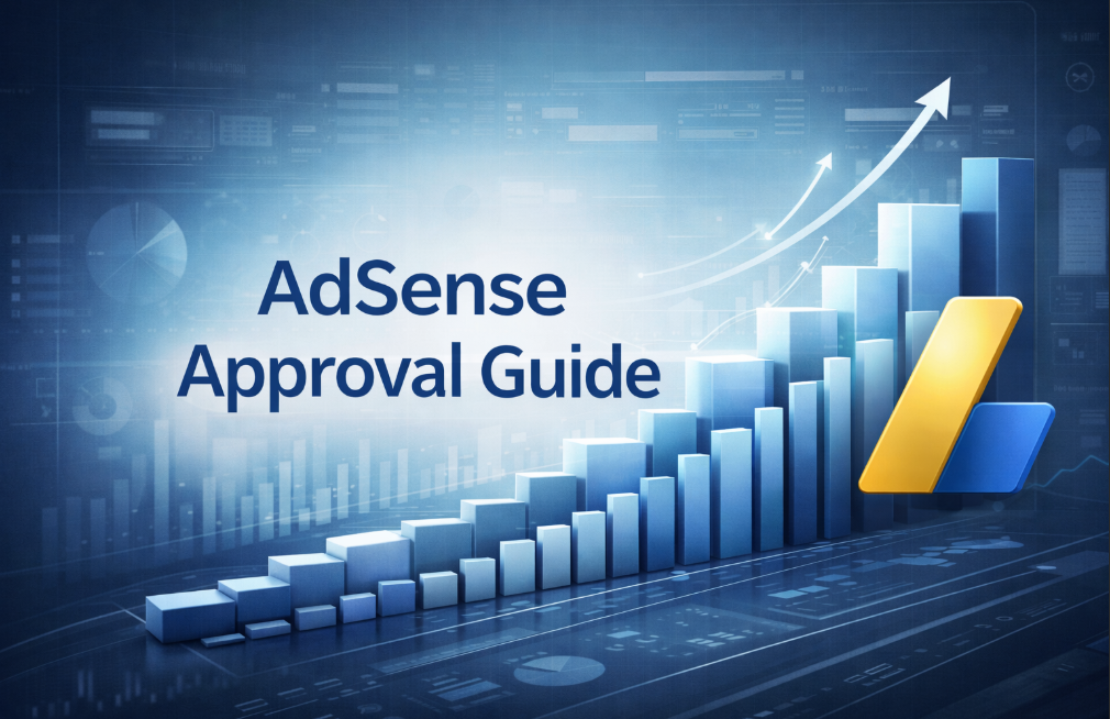 애드센스 승인을 상징하는 차트와 로고가 포함된 전문적인 블로그 대표 이미지