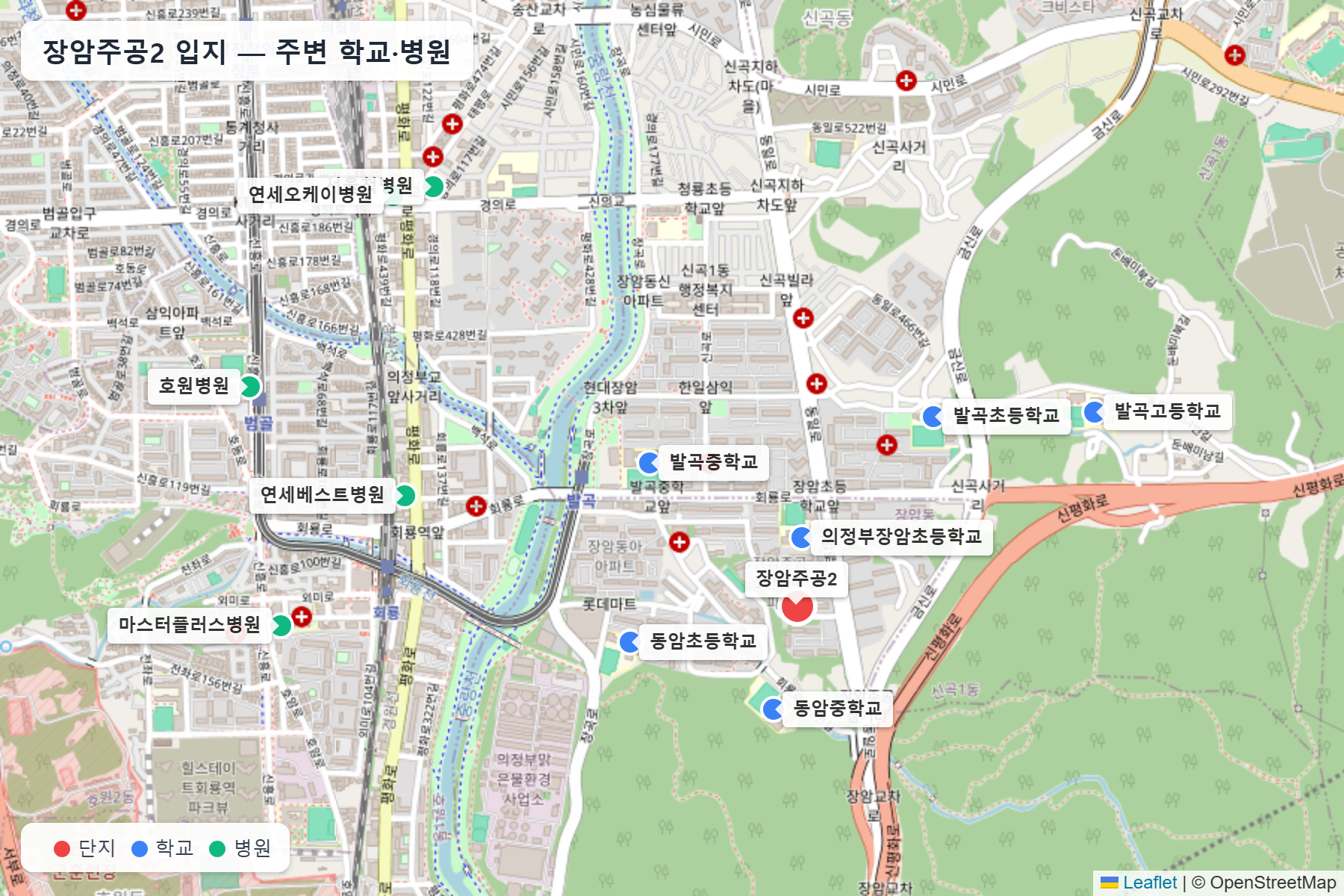 장암주공2 입지 지도