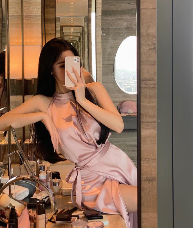 랩스커트 홀터넥 새틴 투피스 롱원피스