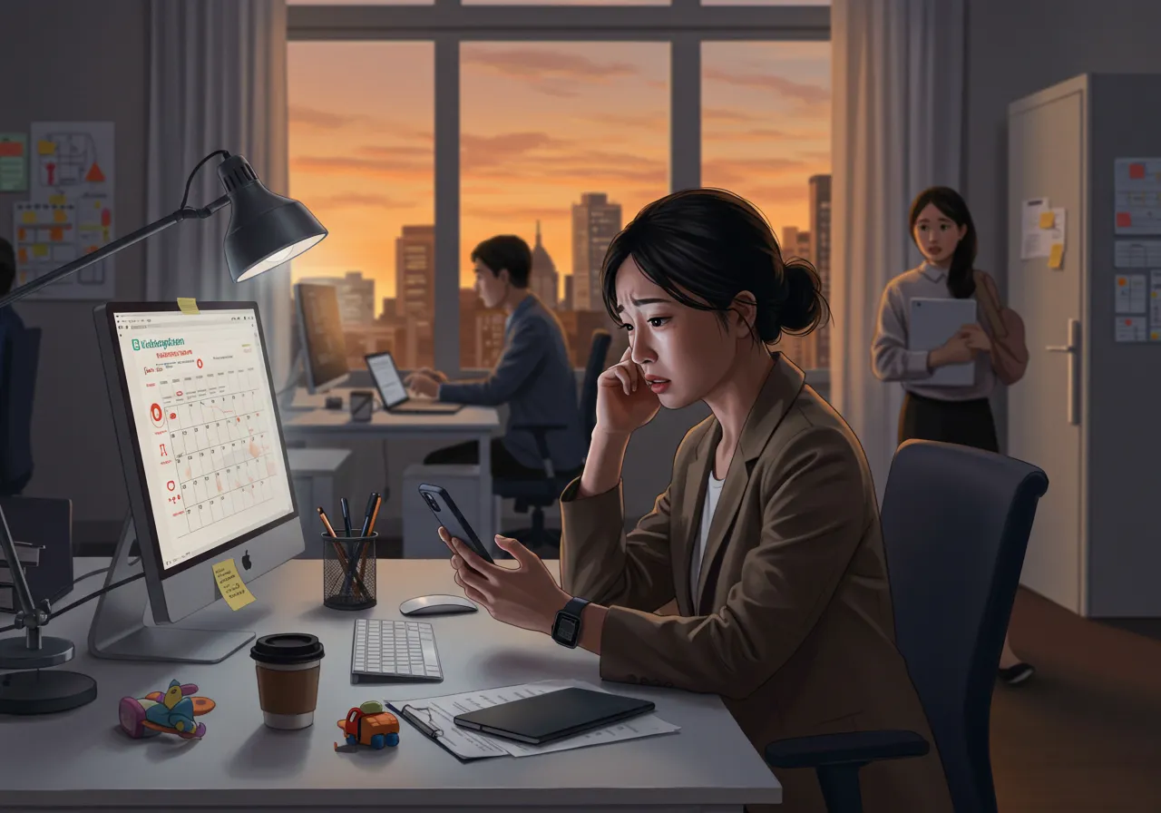 퇴사와 육아 사이에서 고민하는 워킹맘의 사무실 풍경