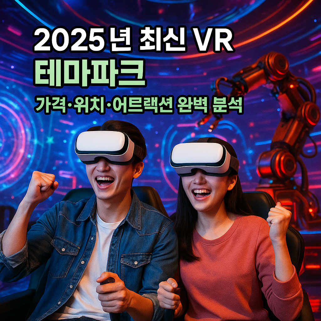 VR 테마파크를 체험하며 즐거워하는 남녀 커플