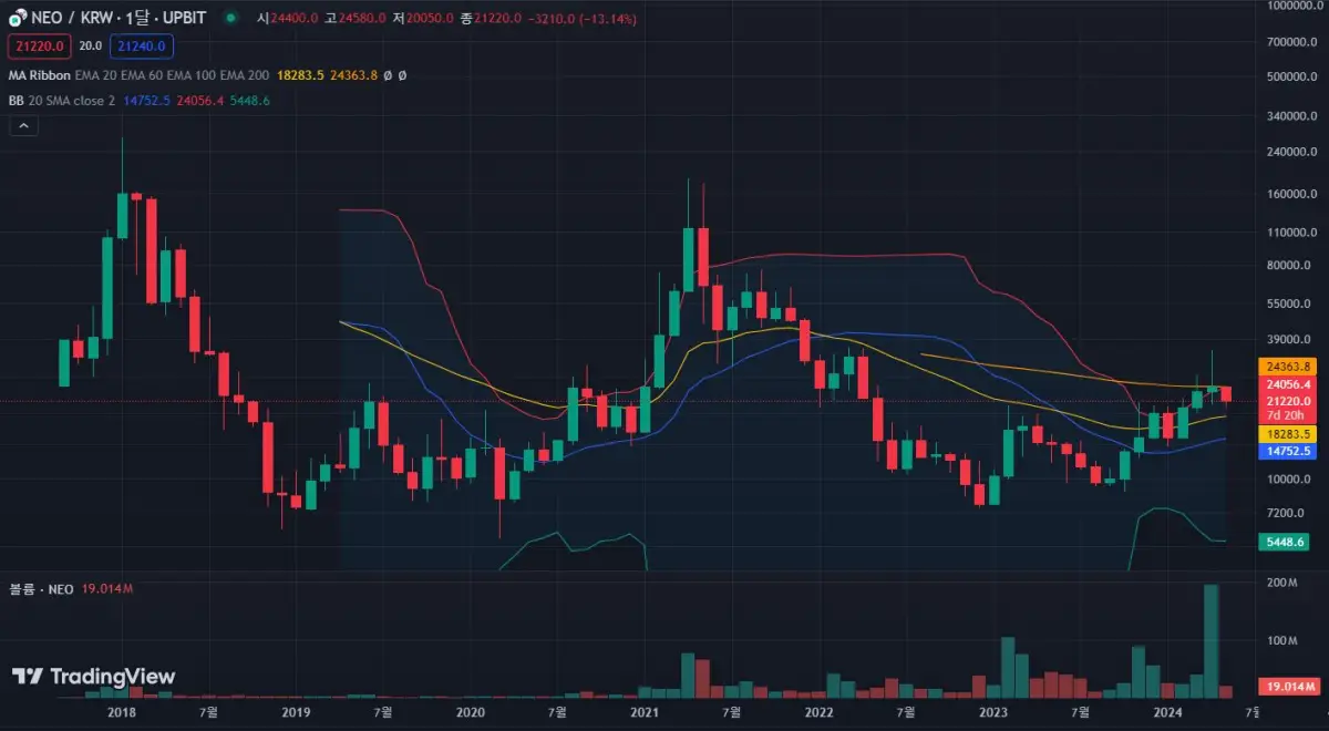 업비트-네오코인-월봉-차트