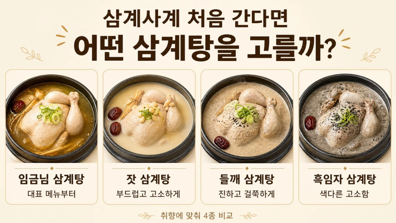 담양 삼계사계 4종 삼계탕 중 취향에 따라 메뉴를 고르는 방법
