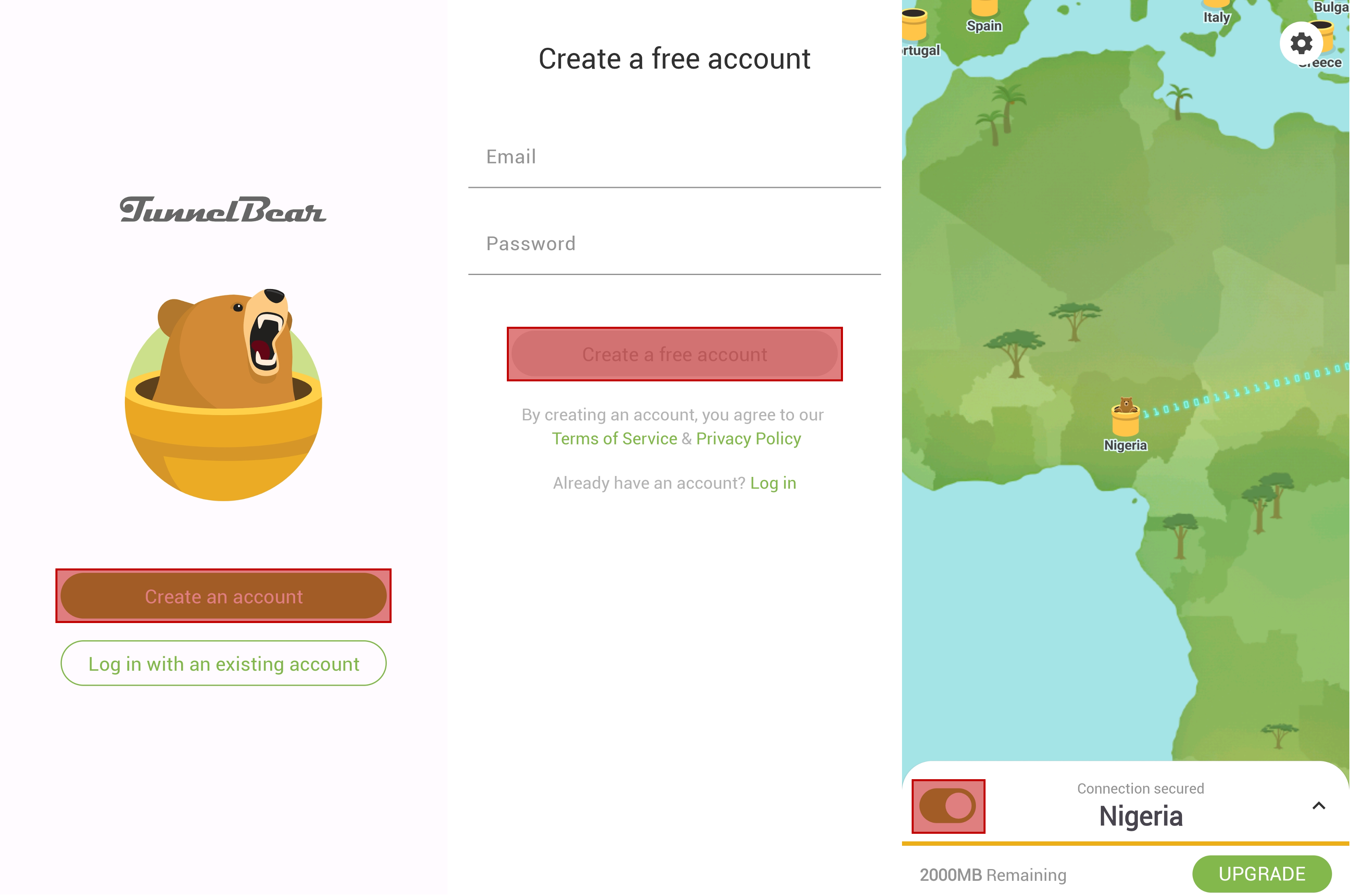 TunnelBear VPN 가입 및 로그인, VPN 활성화