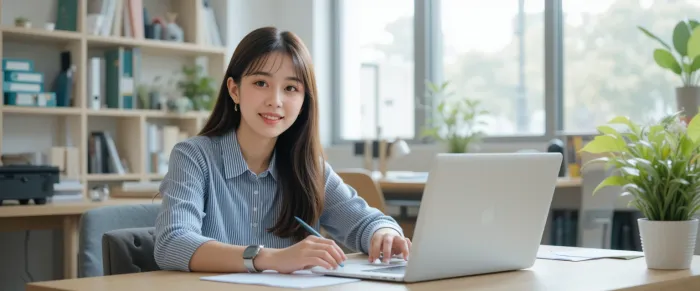 책상에서 썸네일 만드는 대학생