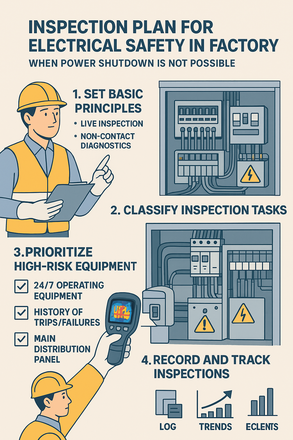 공장에서 정전시킬 수 없을 때 전기안전관리자의 점검계획 수립 방법