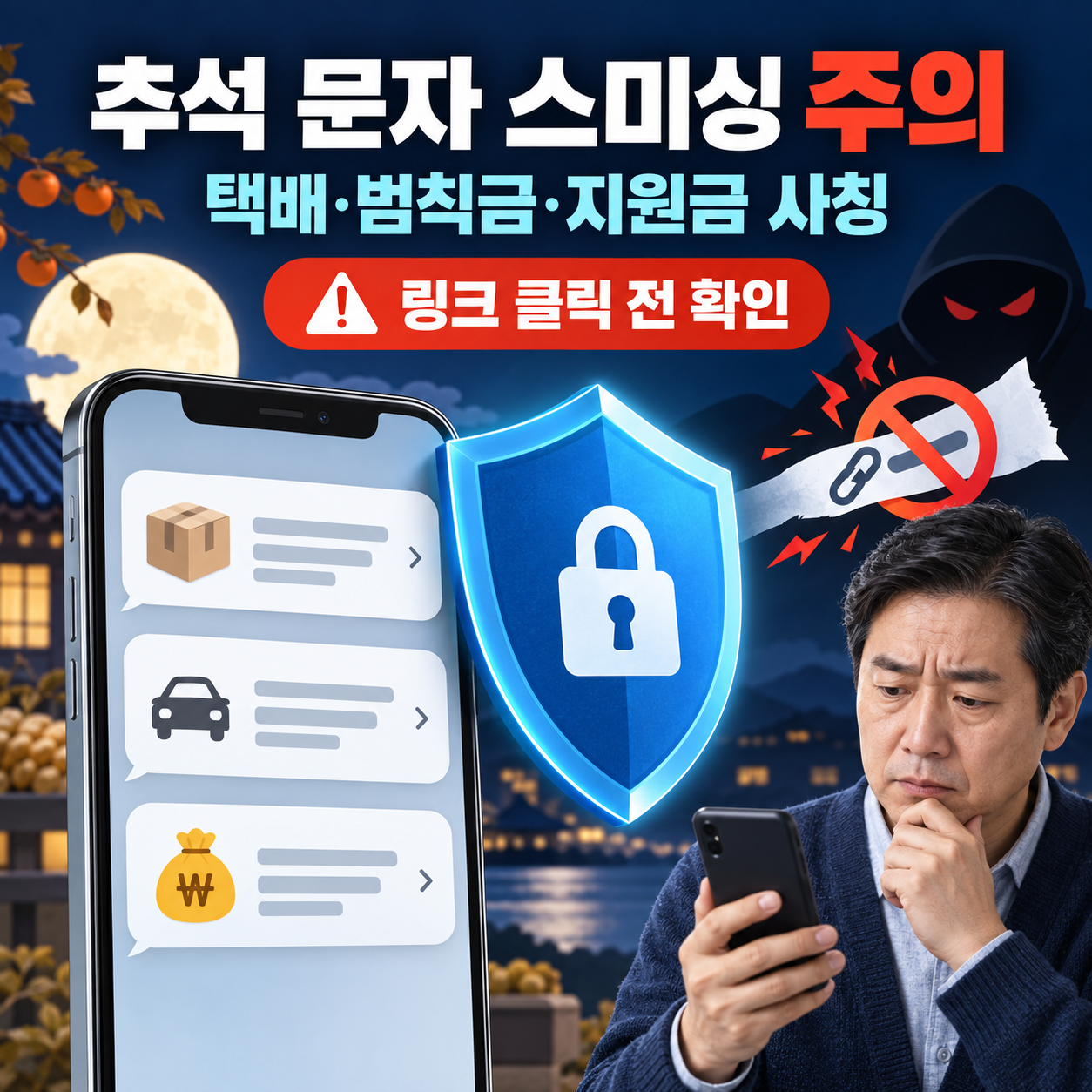 추석 택배 문자 스미싱 구별법 - 교통범칙금·명절지원금 사칭 차단 방법