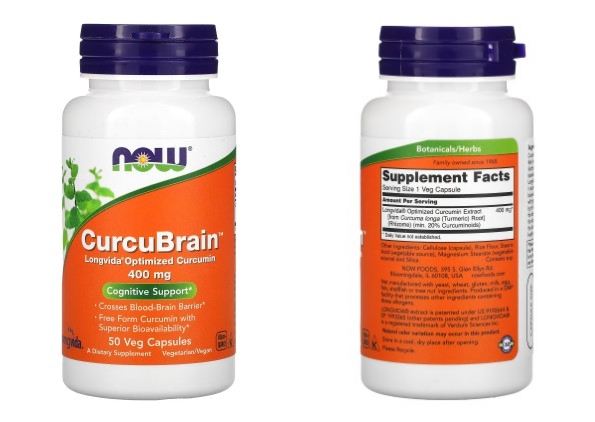 NOW Foods, CurcuBrain, 인지력 지원, 400mg, 베지 캡슐 50정