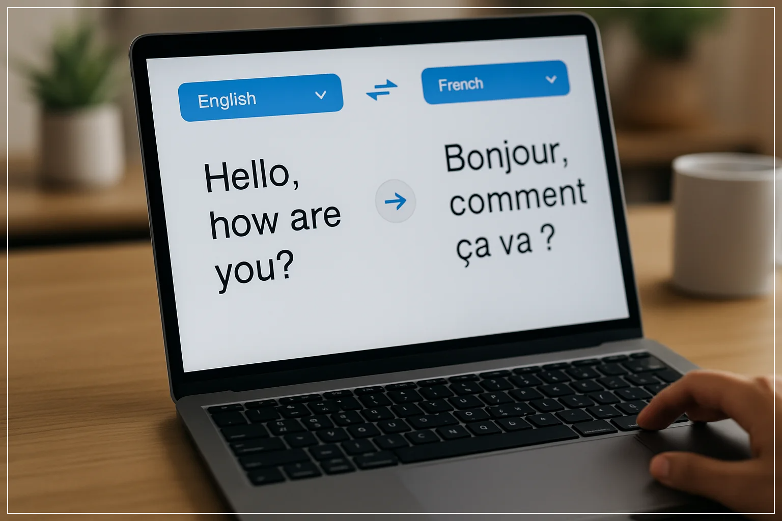 노트북 화면에서 번역 결과를 확인하는 모습