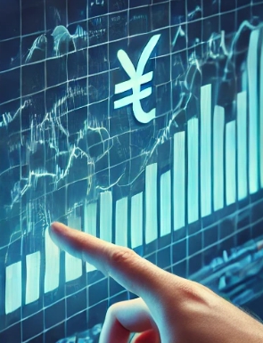 화면을 손가락으로 가르키며 환율 그래프 모습