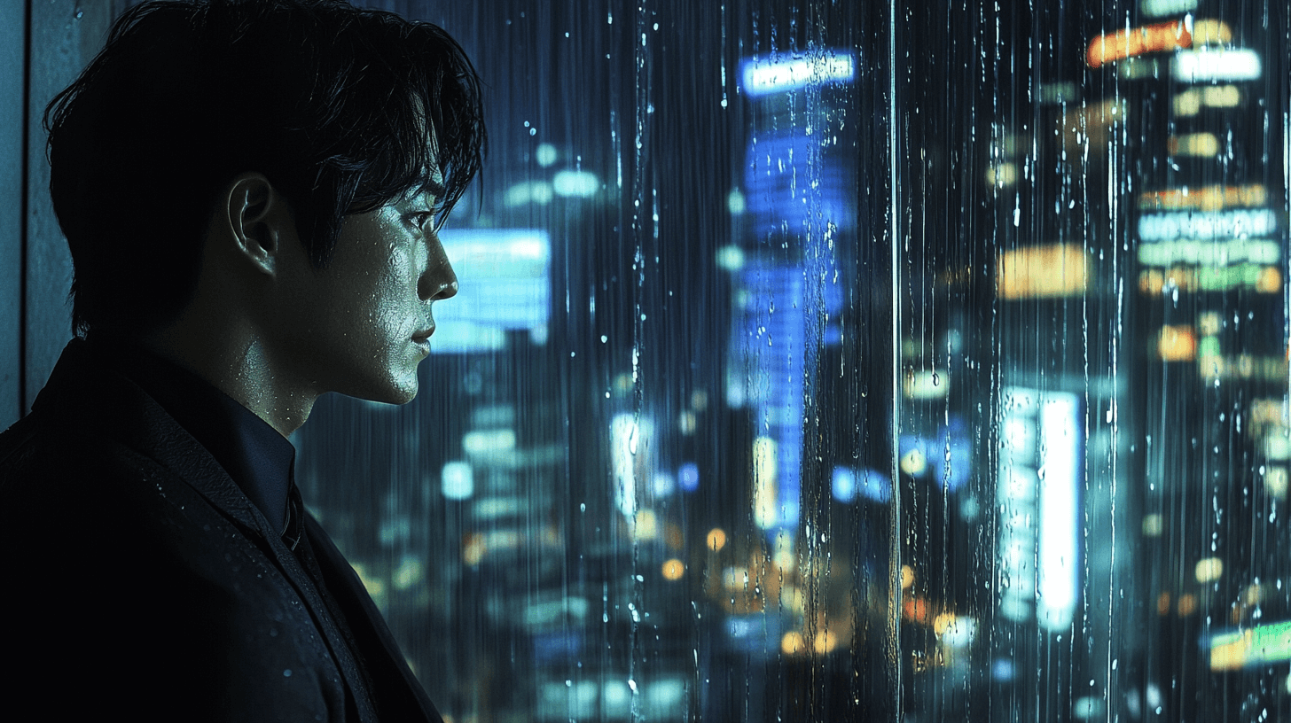 비오는-밤-창-밖을-바라보고-있는-남자-이미지