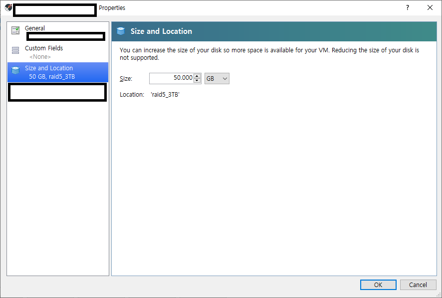 Properties 용량 설정(전)