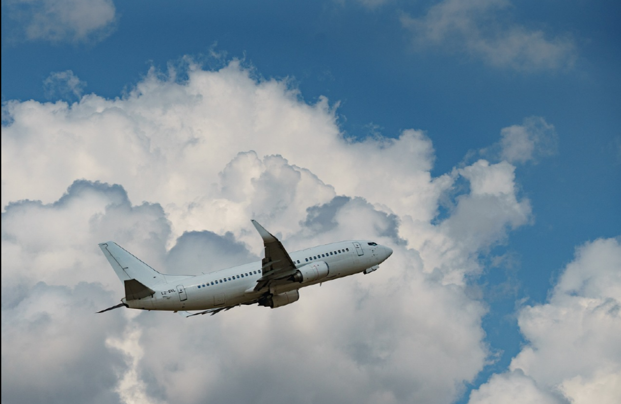 비행기가 파란 하늘을 날고 있는 사진
