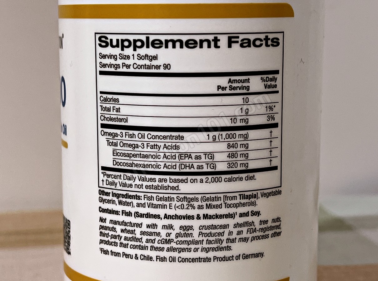 캘리포니아 골드 뉴트리션 오메가 800 (CALIFORNIA GOLD Nutrition Omega 800) 영양 성분 및 기타 성분