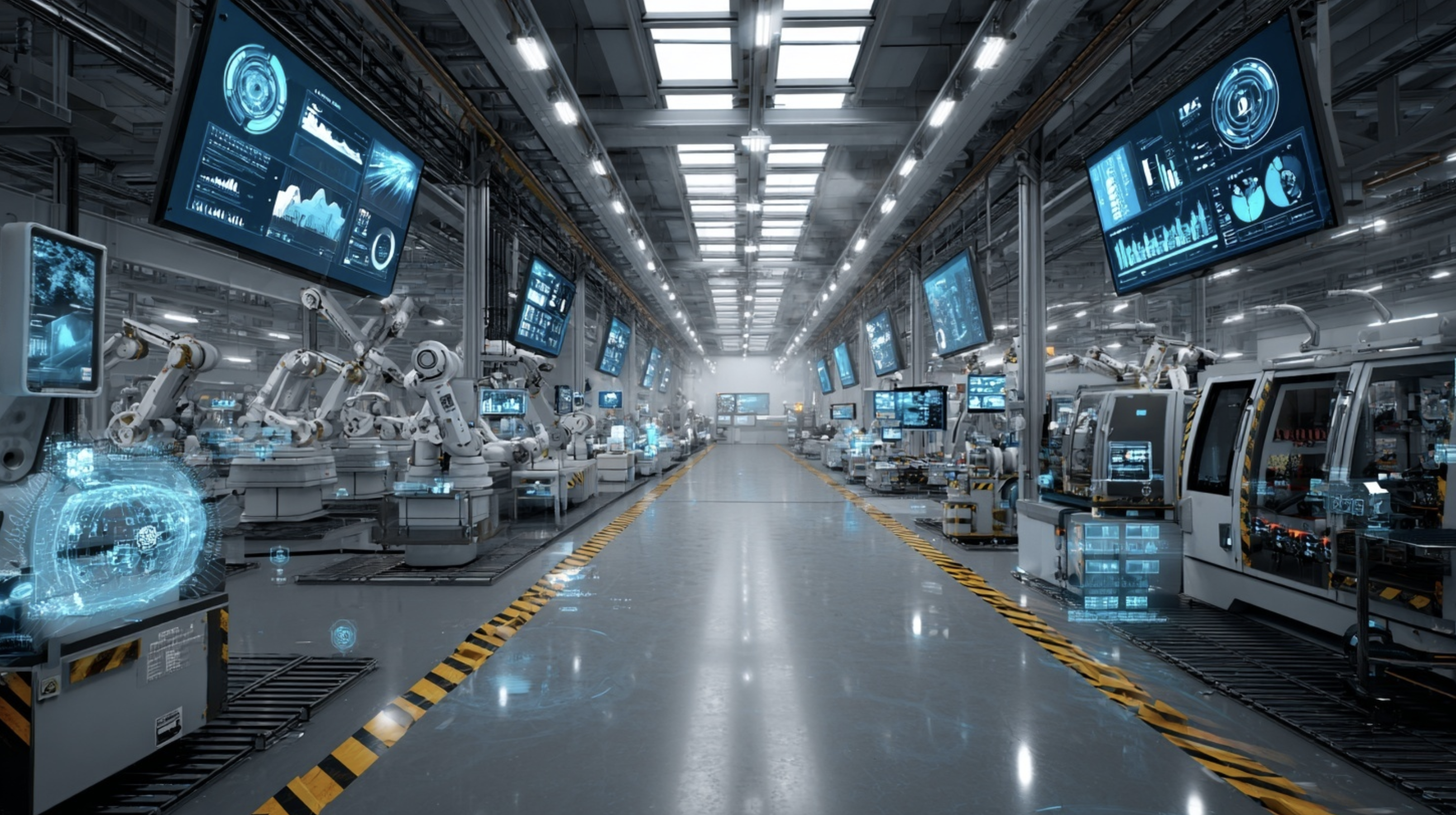 디지털 전환을 통해 AI가 통합된 스마트 제조 시설의 모습