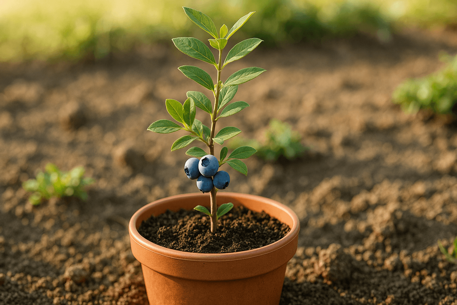 블루베리 묘목을 키우는 장면