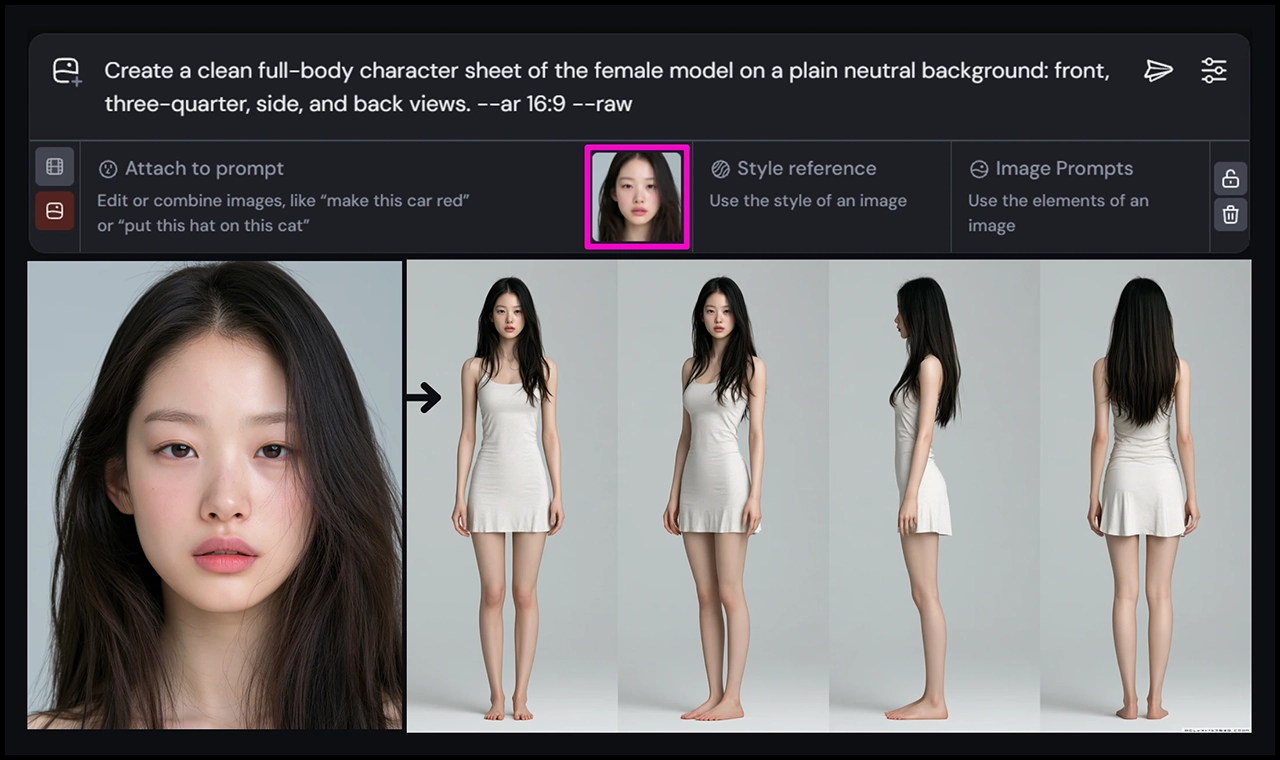 캐릭터 시트 제작에 사용한 한국 여성 모델 참조 이미지