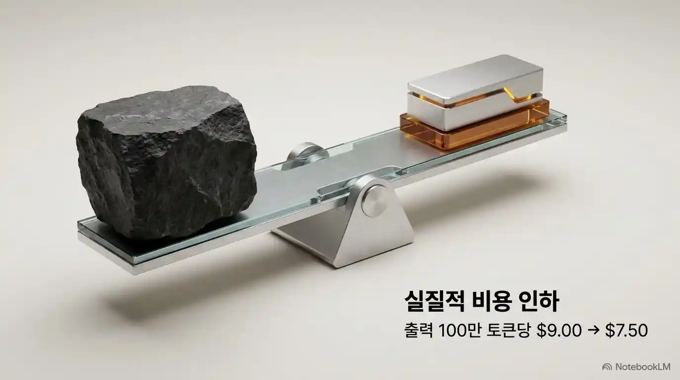 Gemini 3.6 Flash 출력 토큰 비용 인하를 표현한 저울 이미지