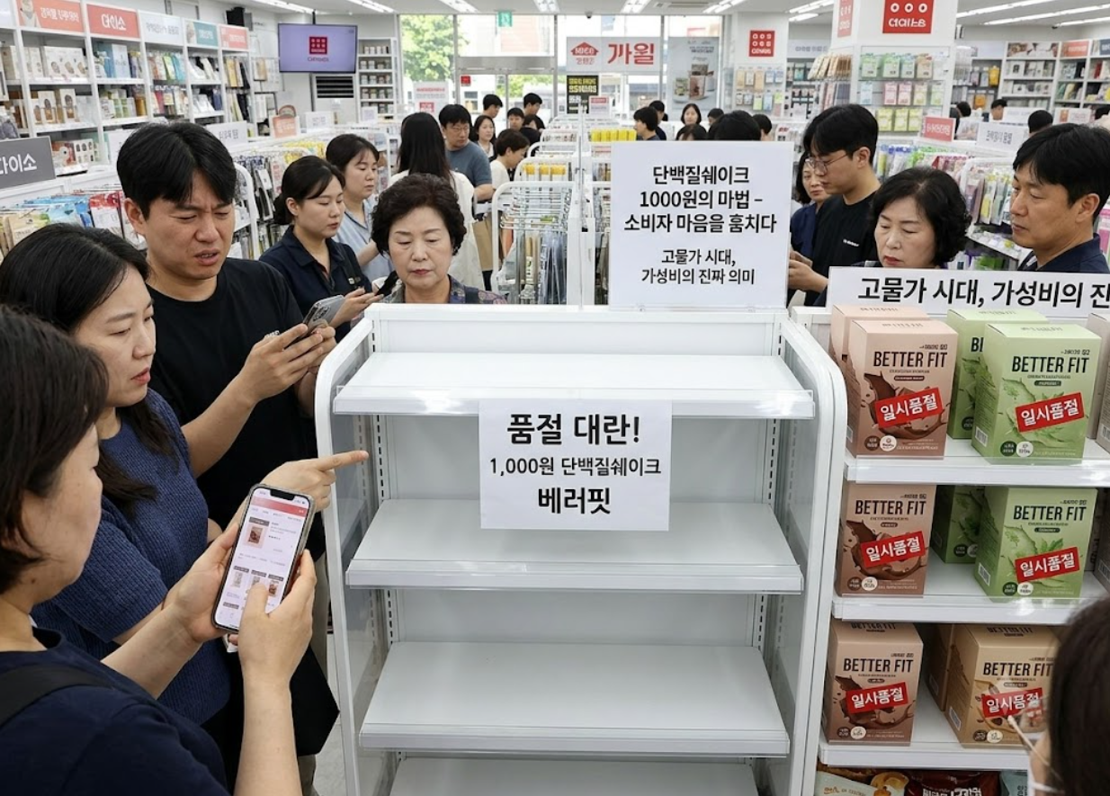 다이소 단백질쉐이크 '베러핏' 품절 (가성비, 진입장벽, 미끼상품)