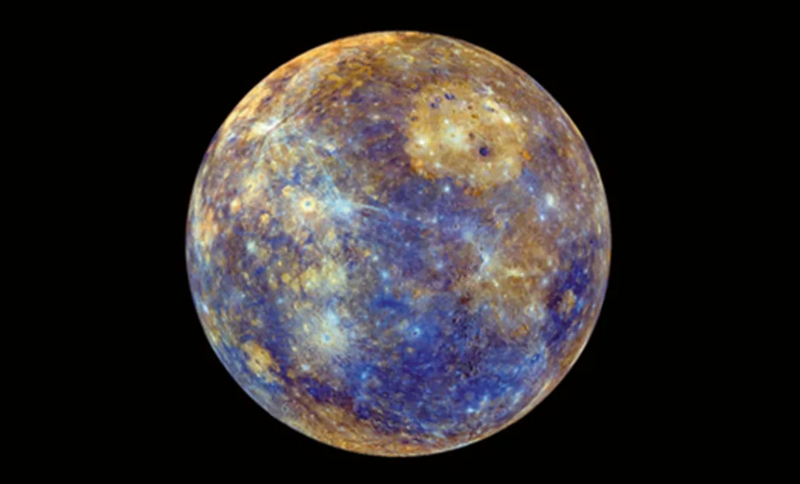 태양계 첫번째 행성인 수성의 이미지이다. 수성 탐사선인 메이저 호 가 찍은 이미지 이며, 곳곳에 크레이터가 보이고 전체먹으로 금성과 비슷한 금빛과 푸른빛이 섞여있는 모습이다.