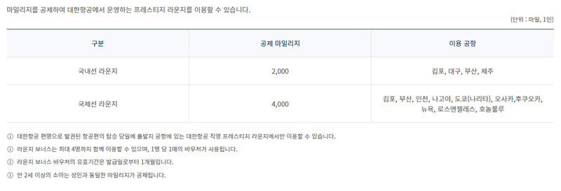 KAL-라운지-마일리지-공제표