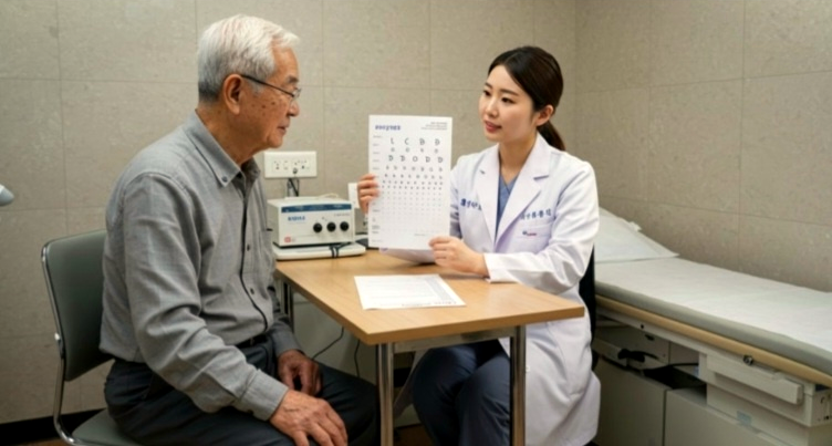 의사와 상담하는 고령 의 노신사 이미지